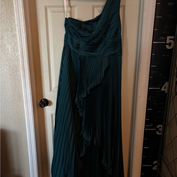 Azazie One Shoulder Teal Pleated Dress - Picture 2 of 8